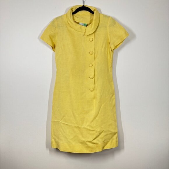 Vintage Cowl Neck Irish Linen Butter Yellow Button-Down Midi Dress No Size - Picture 2 of 11